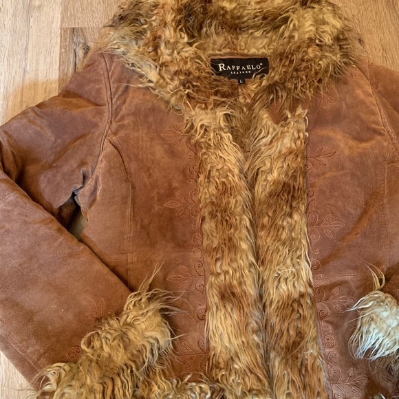 Vintage Y2K Rafaello Leather Penny Lane Afghan Leather Coat w/ Fur Collar Sz L - Picture 3 of 5